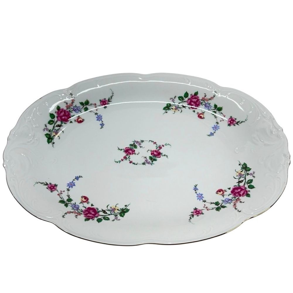 Royal Kent China Bavarian Rose Serving Platter Vintage Poland Gold Trim